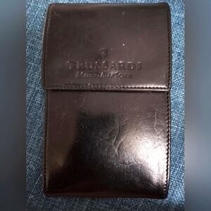 Trussardi leather card key cell cash holder vintage 5 inches tall x 3 inches w